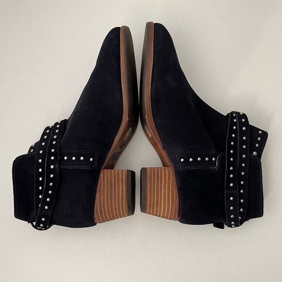 Boden Keira Ankle Boots Women's Size 41/9.5 Navy Blue Studded Suede Edgy Chic - Picture 7 of 16